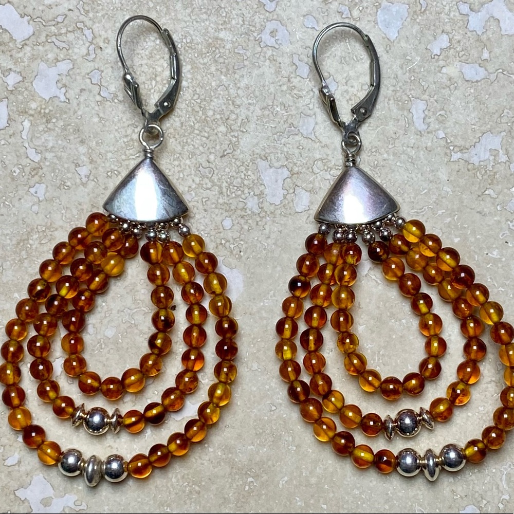 Jay King DTR 925 Baltic Amber beaded hoop earrings